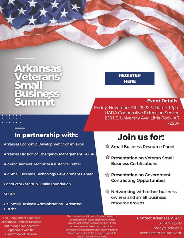 Celebrate National Veterans' Small Business Week in Arkansas! Oct. 31