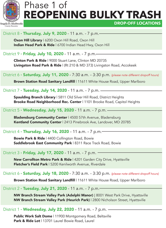 Bulky Trash Locations July 9-22