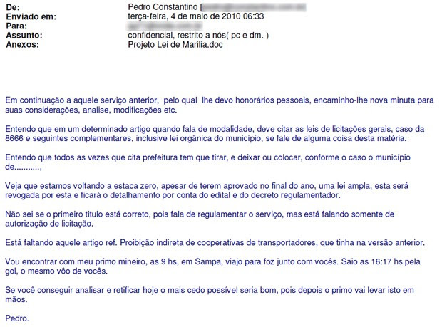 Trecho de e-mail sobre edital de Marília (SP) (Foto: Reprodução)