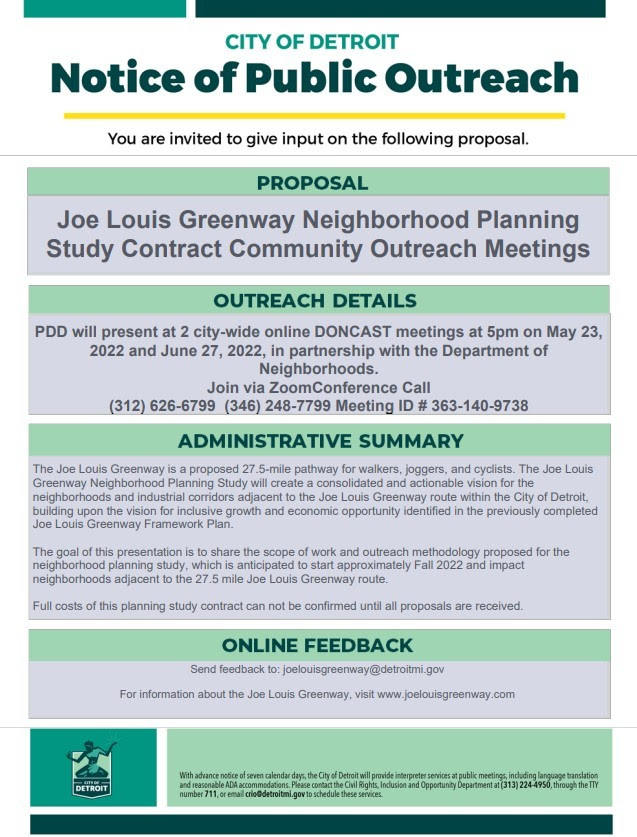 Notice - Joe Louis Greenway