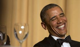 President Barack Obama laughs as actor and comedian Joel McHale speaks during the White House Correspondents&#39; Association (WHCA) Dinner at the Washington Hilton Hotel, Saturday, May 3, 2014, in Washington. (AP Photo/Jacquelyn Martin)
