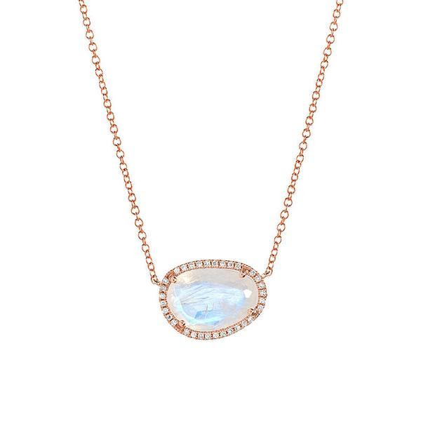 14k Rose Gold Organic Shaped Rainbow Moonstone Necklace