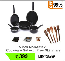 5 Pcs. Non-stick and Induction Base Cook N Serve Ware Set + Free 5 Pcs. Wooden Skimmer Set