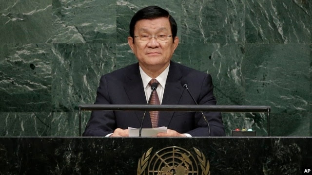 Chủ tịch Việt Nam Trương Tấn Sang phát biểu trước Đại hội đồng Liên Hiệp Quốc hôm 25/9/2015.