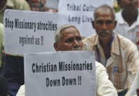 Tribal protest against Christian missionaries in New Delhi 2011