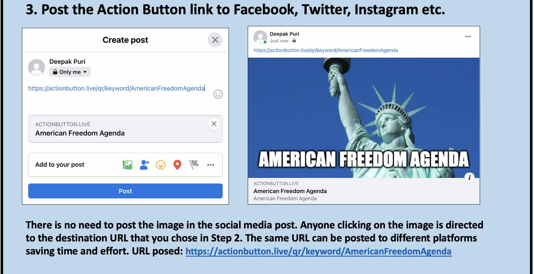 Spread your message across different social media platforms with a single link using Action Buttons