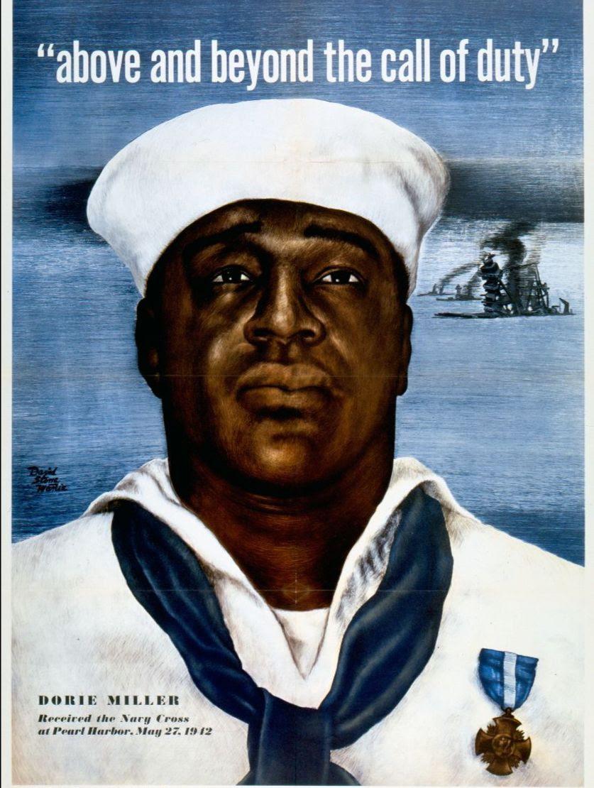 World War II poster of Dorie Miller reading "above and beyond the call of duty"