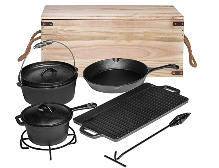 Bruntmor Pre-Seasoned Dutch Oven Camping Cooking Set