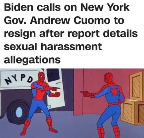 spiderman pointing biden calls on cuomo resign sexual harassment