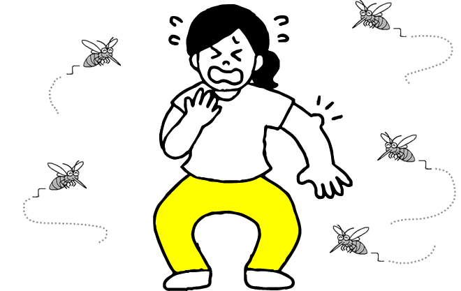 蚊に囲まれる女性