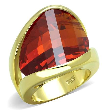 LOS828 - Gold 925 Sterling Silver Ring with AAA Grade CZ  in Orange