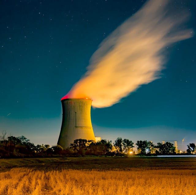 davis besse nuclear power station under a star filled sky