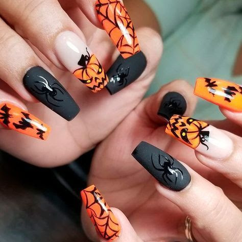 Spider And Jack O Lantern Long Nails