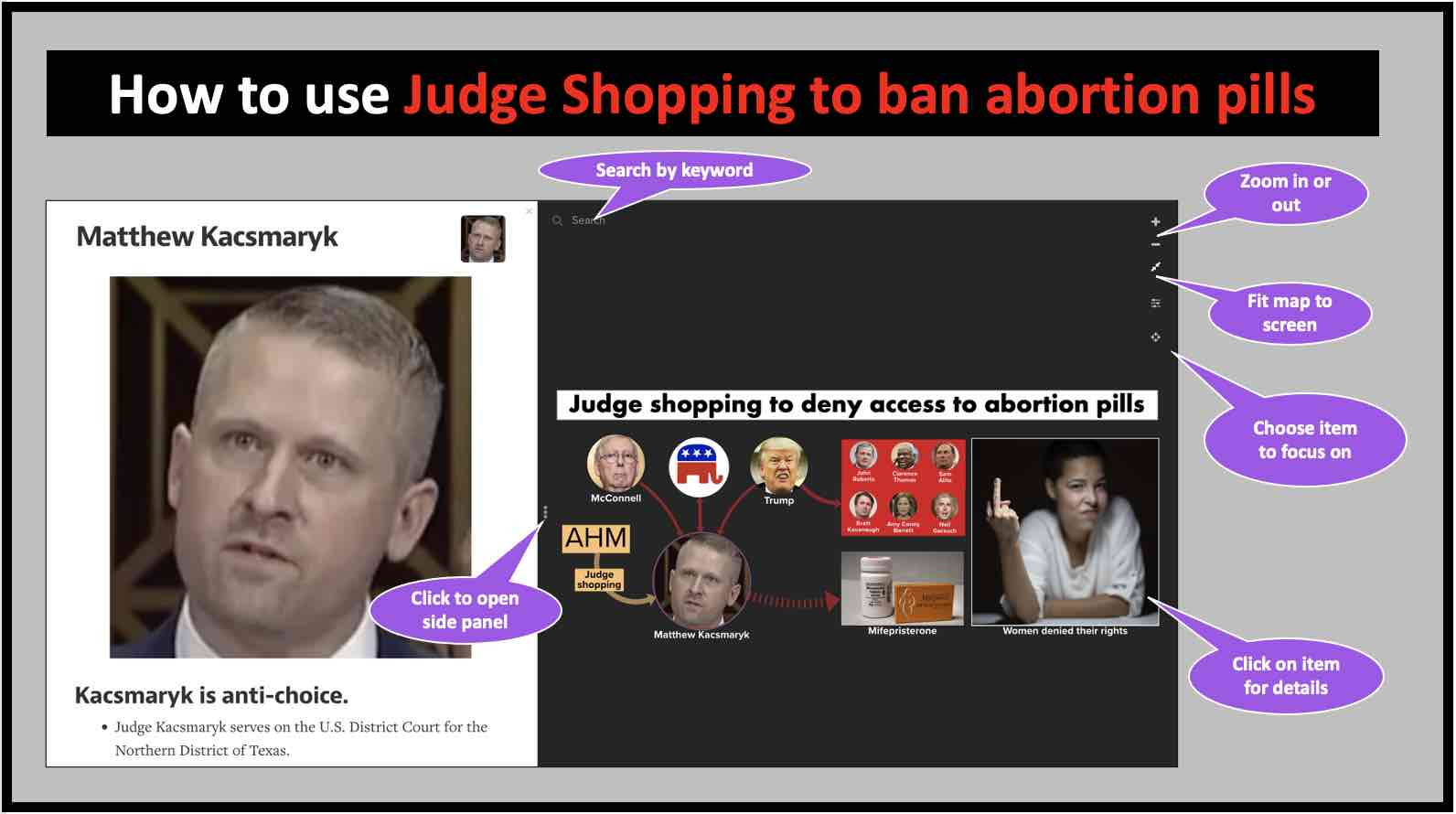 How to use the JUDGE SHOPPING to ban access to abortion pills map.