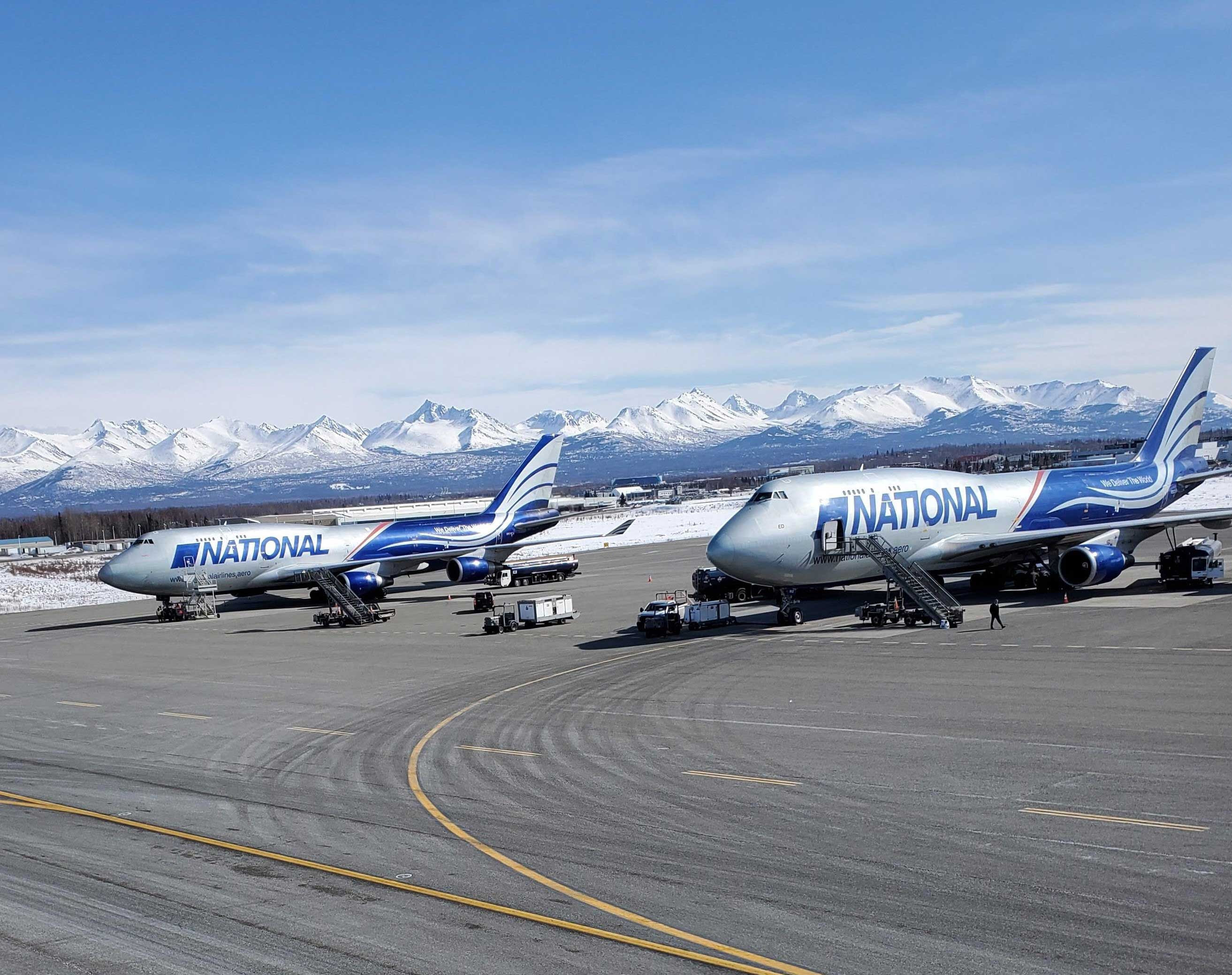 National Air Cargo flights make a technical stop at Ted Stevens Anchorage International Airport in Alaska flying from Shanghai to Port-au-Prince