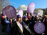 In this Wednesday, Jan. 8, 2020, photo, Equal Rights Amendment supporters demonstrate outside Virginia State Capitol in Richmond, Va. Virginia moved a step closer to ratifying the Equal Rights Amendment on Tuesday, Jan. 1,4 2020, even as the measure&#39;s future nationally remains in doubt. A House committee approved a resolution to ratify the gender equality measure, which advocates hope will become the next amendment to the U.S. Constitution. (AP Photo/Steve Helber) **FILE**