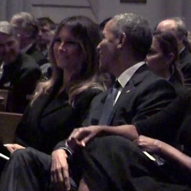 Melania Trump Sat by Obama at Barbara Bush's Funeral (Video)