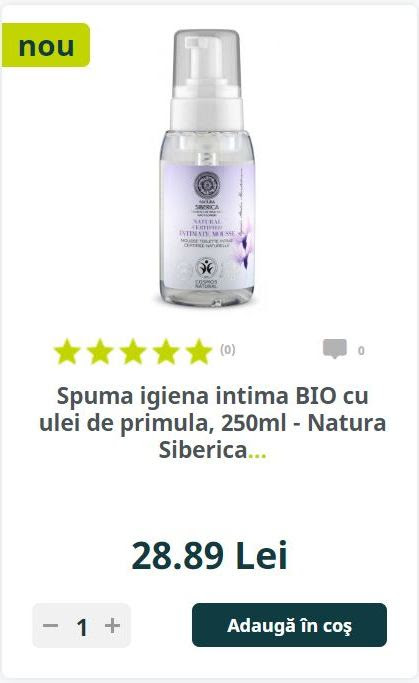 Spuma igiena intima BIO cu ulei de primula, 250ml - Natura Siberica