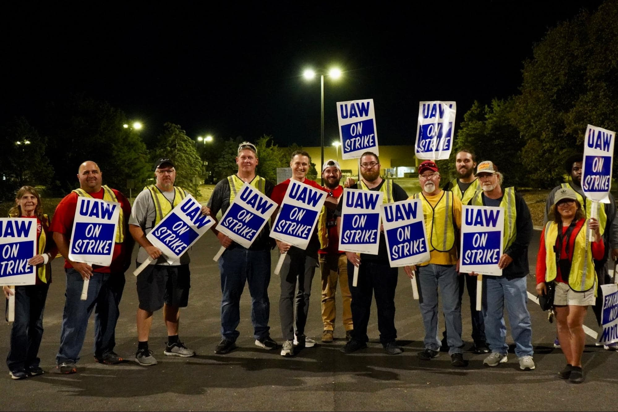 Lucas on the picket line with striking workers at the GM plant in Wentzville from UAW Local 2250.