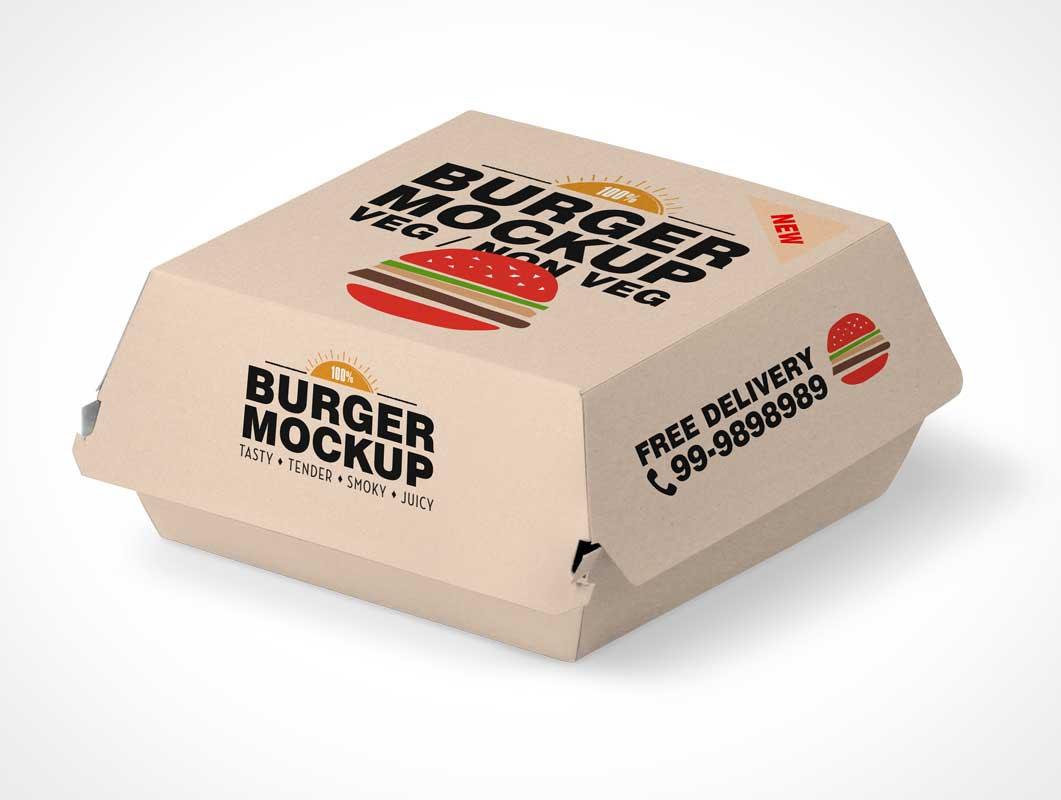 Fast Food Hamburger Takeout Packaging PSD Mockup PSD Mockups