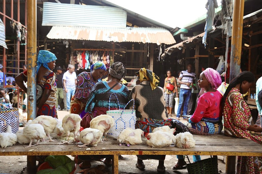 Traders at Goma’s Virunga market are packed closely together