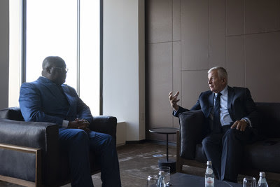 FII Institute CEO Richard Attias (right) speaks with Democratic Republic of the Congo President Félix-Antoine Tshisekedi Tshilombo about global collaboration on vaccine development at the FII Institute Health is Wealth roundtable in New York today, September 21.