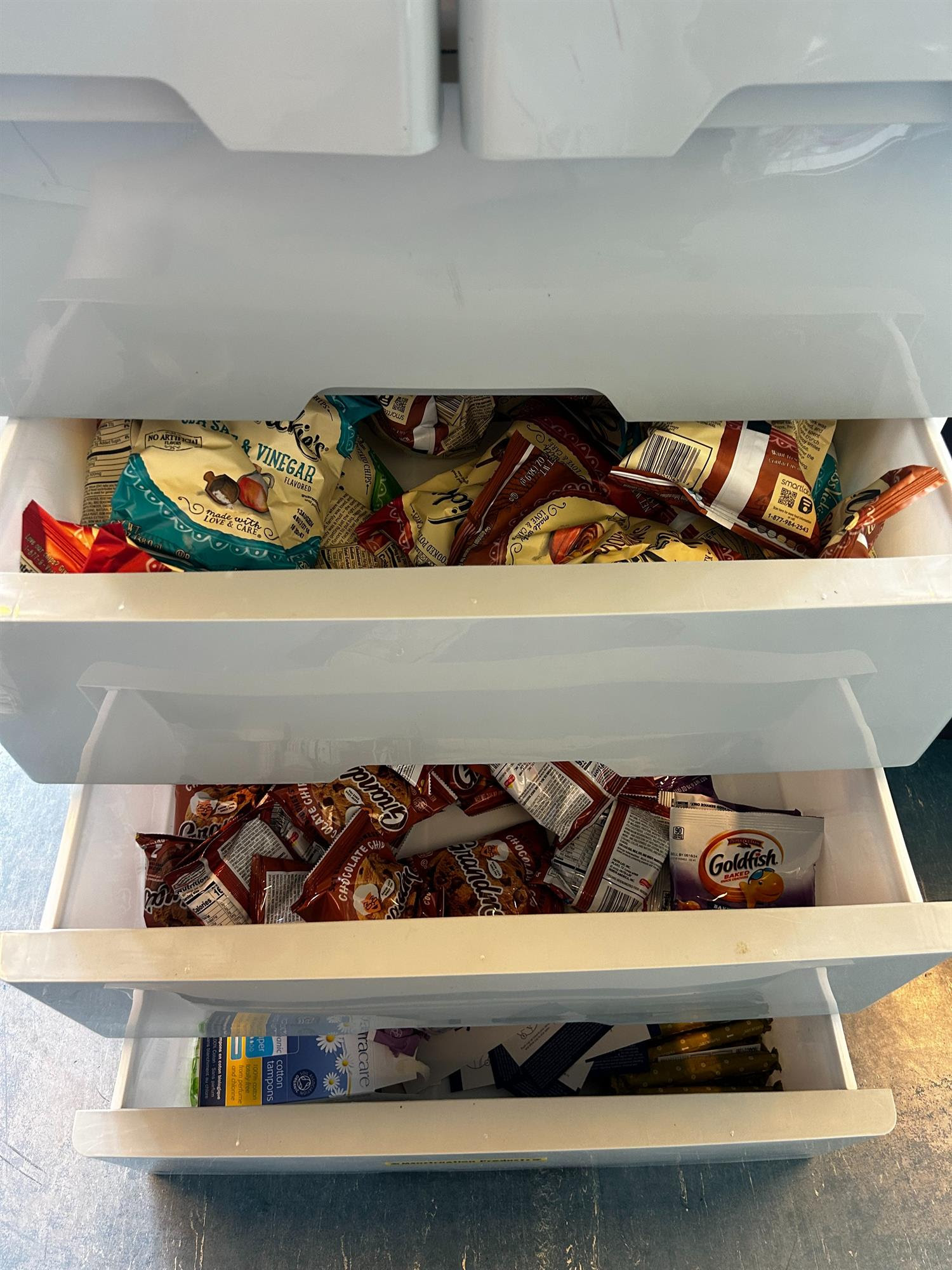 close up of snacks in cabinet