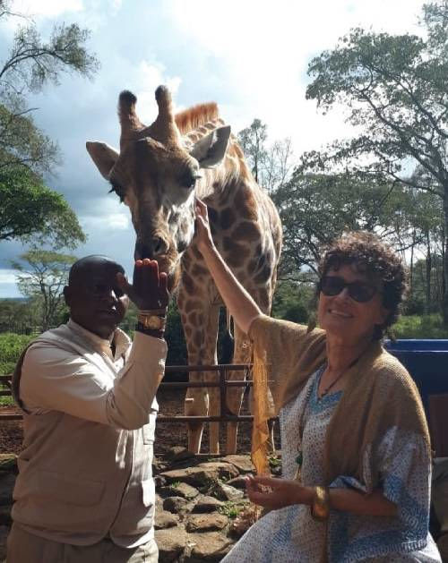 Jim Nyamu and Charlotte Diary of a Muzungu at the Giraffe Centre, Nairobi. 