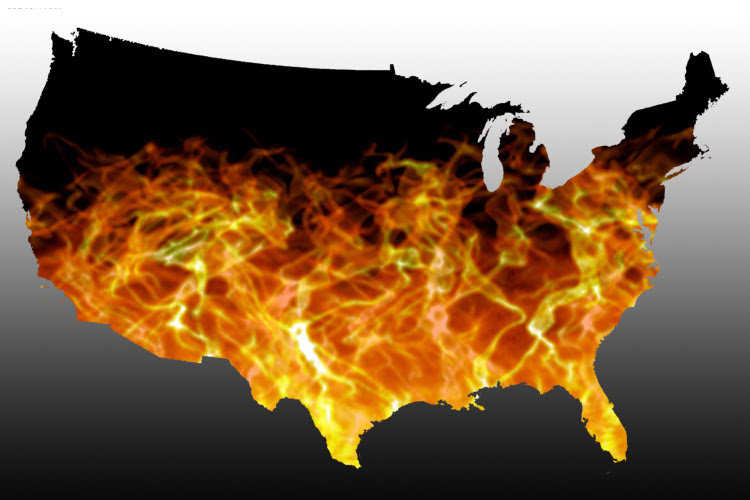 A map where America is in flames