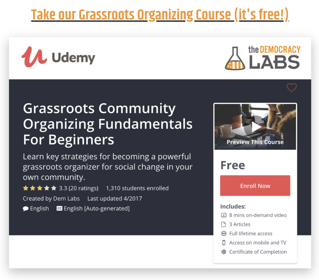 Free video course from Democracy Labs on how to tell your Personal Story for volunteers, canvassers and activists.