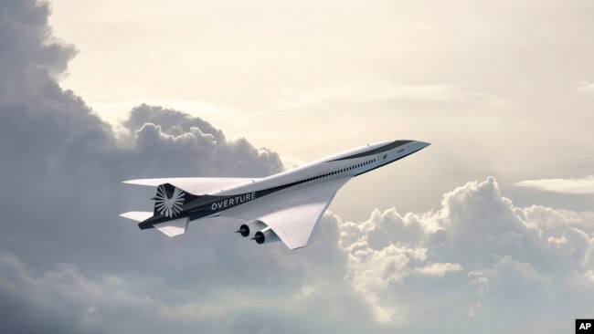 El avión Boom Supersonic Overture. American Airlines dice que acordó comprar hasta 20 aviones supersónicos que todavía están en el tablero de dibujo y a años de volar. American anunció el acuerdo el martes 16 de agosto de 2022 con Boom Supersonic. (Boom Supersonic vía AP)