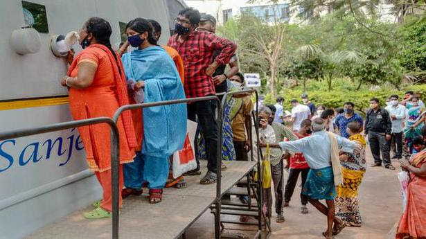  People undergoing COVID tests at the ENT hospital in Visakhapatnam on Saturday. 