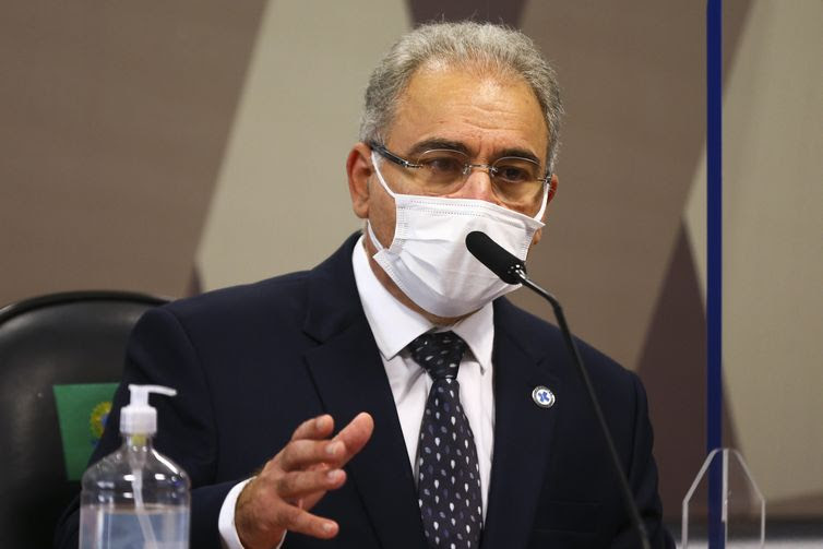 Marcelo Camargo/Agência Brasil O ministro da Saúde, Marcelo Queiroga, é ouvido novamente durante sessão da CPI da Pandemia, no Senado.