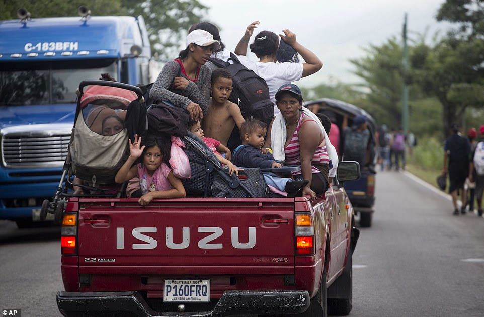 Honduran migrants who are traveling to the U.S. as a group get