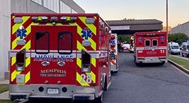 ambulances lined up outside Memphis Baptist Hospital