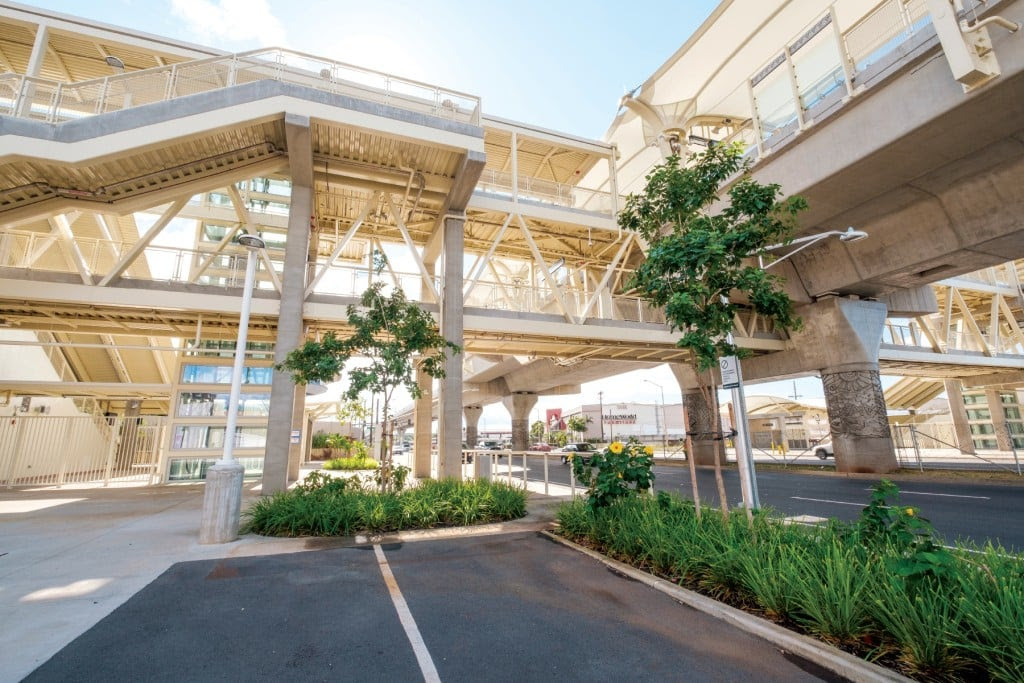 The Kalauao rail station near Pearlridge Center in ‘Aiea, will be one of two “mobility hubs” planned by the City & County of Honolulu. | Photo by: Aaron Yoshino