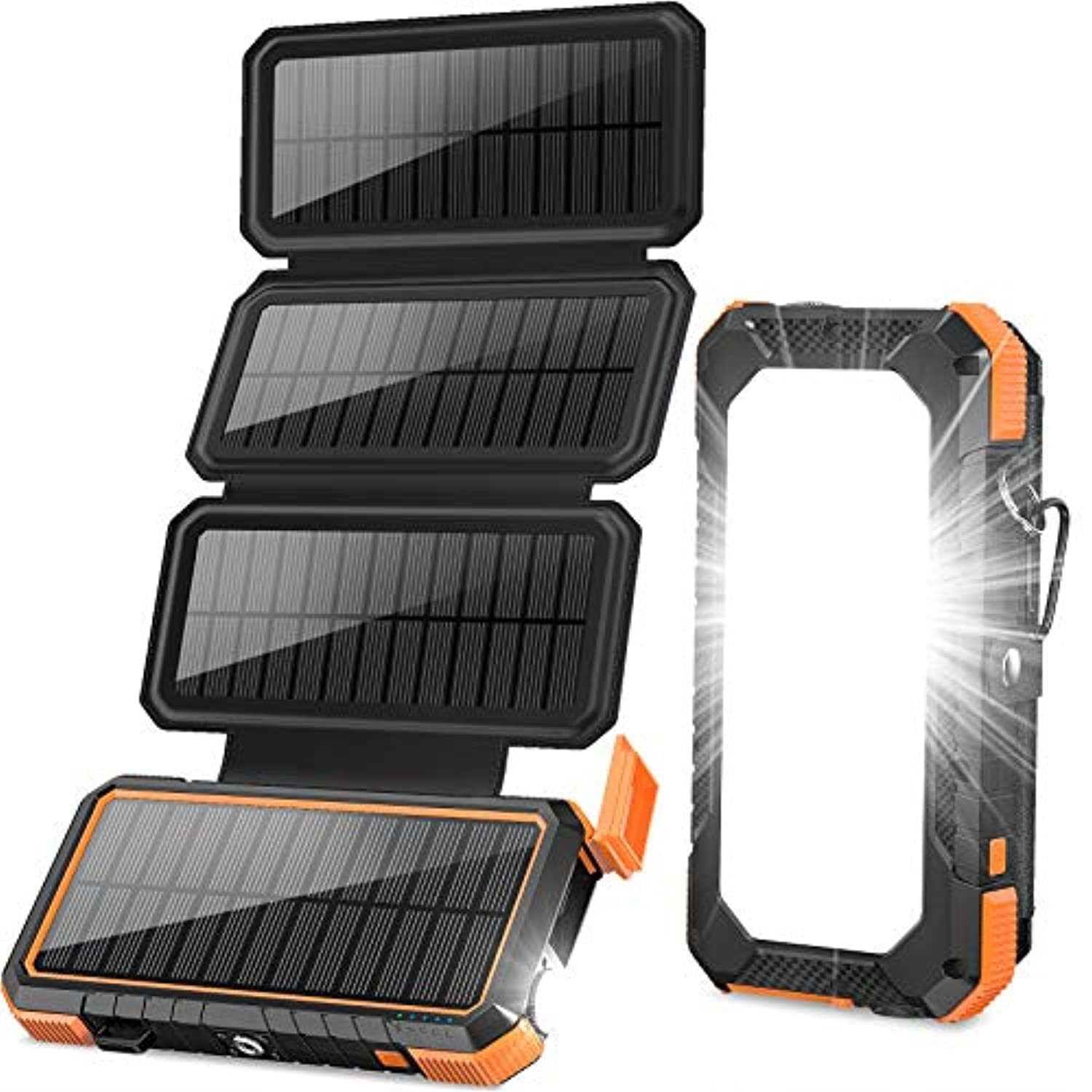 Image of Solar Charger with Foldable Panels, 18W Fast Charging, 20,000mAh with Camping Light/Flashlight/Compass Type C USB Charger 3 Outputs