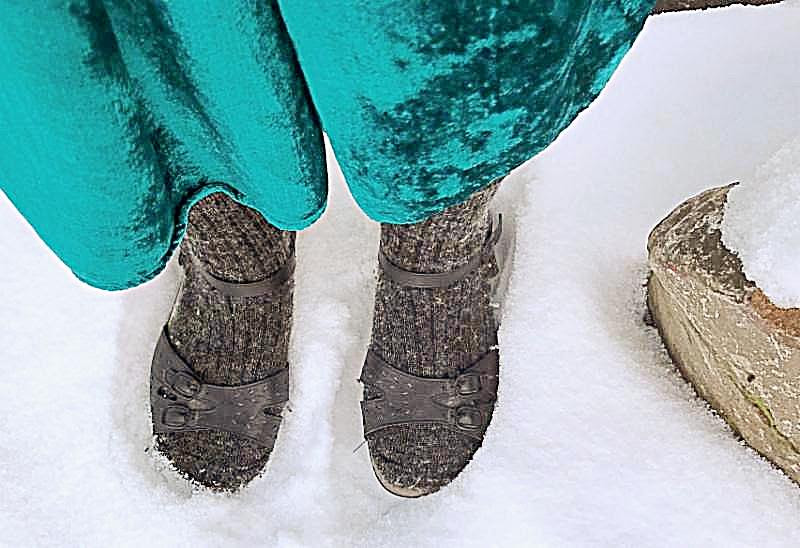 Sandals in snow