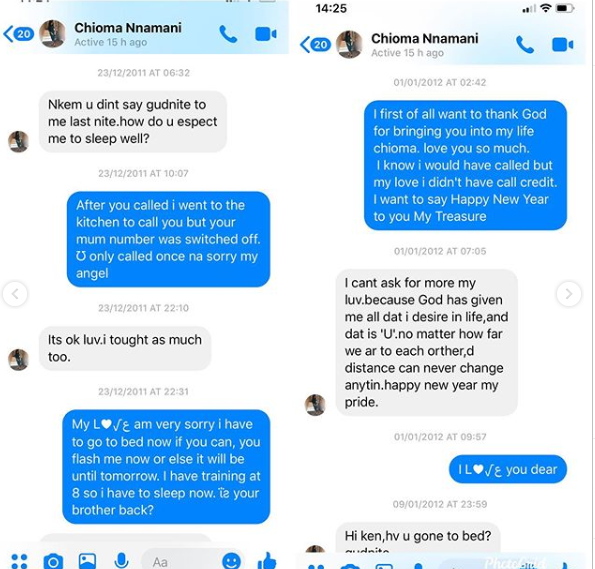 Super Eagles defender, Kenneth Omeruo shares hilarious Facebook chats with his wife from 11-years back
