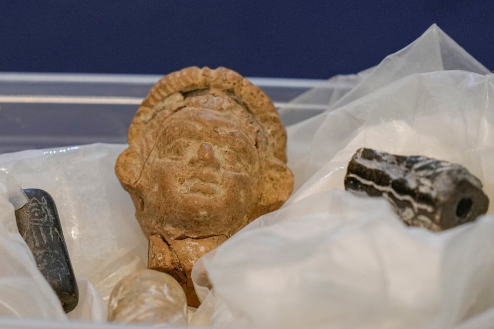 Antiquities recently recovered from the US, announced in a recent trip by Iraqi Prime Minister Mohammed Shia Al Sudani, are displayed in Baghdad. All photos: AP