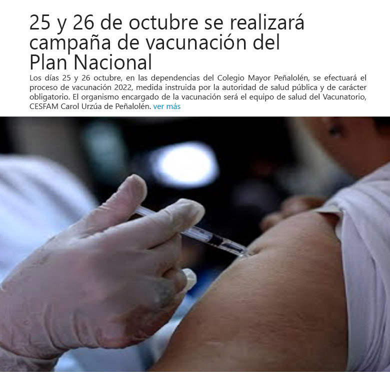 25 y 26 de octubre se realizará campaña de vacunación del Plan Nacional