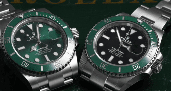 Rolex Submariner Hulk 116610LV with Rolex Submariner 41 Kermit 126610LV