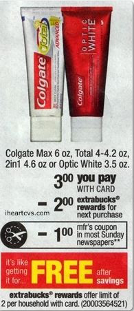 FREE Colgate toothpaste at CVS...