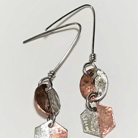 Handcrafted copper &amp; sterling silver earrings