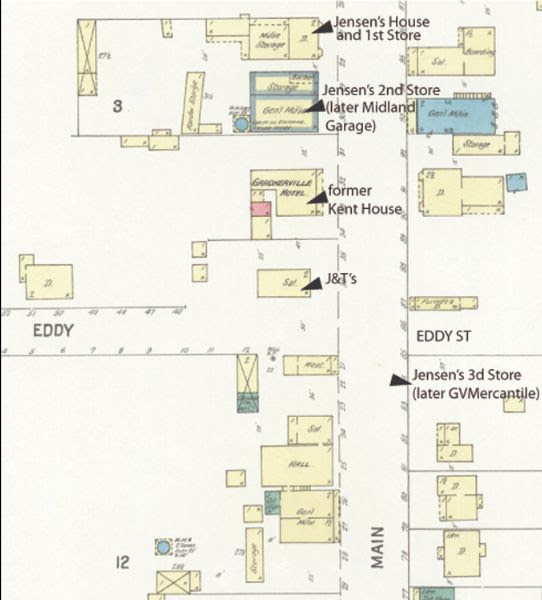 Sanborn map of Gardnerville NV showing building that became the Midland Garage