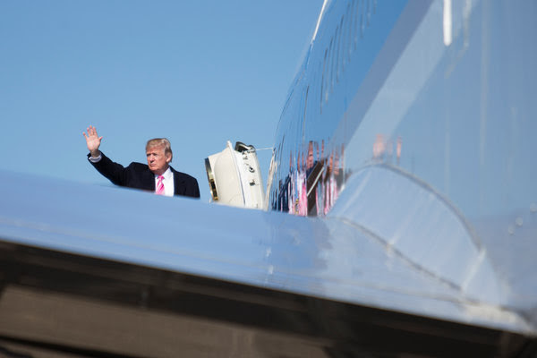President Trump boarding Air Force One on Saturday. He is more unpopular than any of his modern predecessors at this point in his tenure, yet he dominates the landscape like no other.