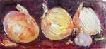 Garlic with Onions,stilllife,oil on canvas,4x8,priceNFS - Posted on Monday, February 23, 2015 by Joy Olney