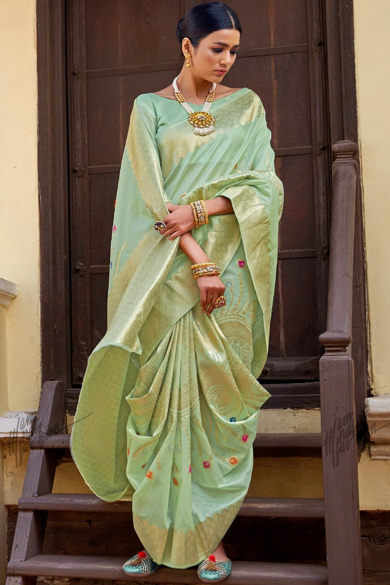 Pastel Green and Gold Silk Saree