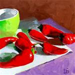 Red Peppers with Green Bowl - Posted on Sunday, February 22, 2015 by Diana Stewart