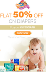 Flat 50% off on Diapers